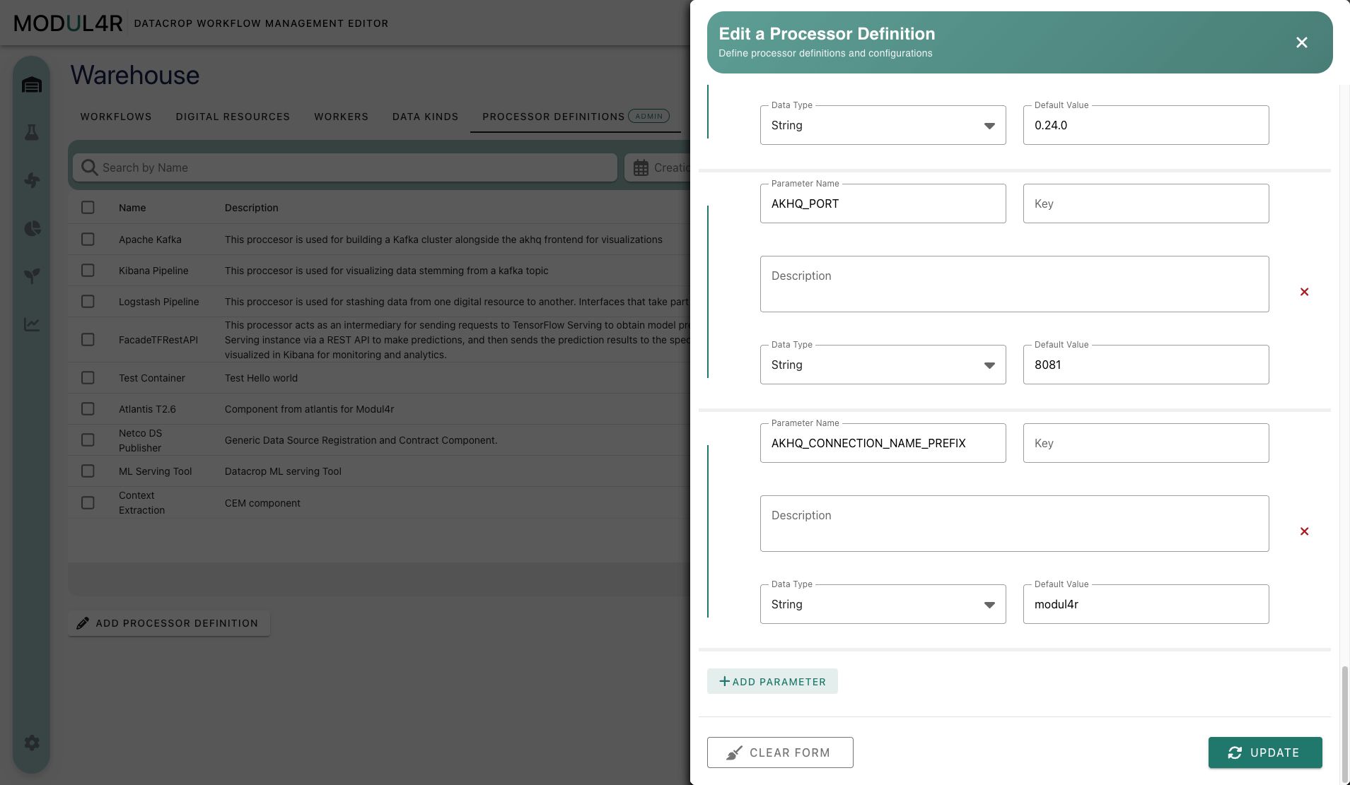Processor definition form