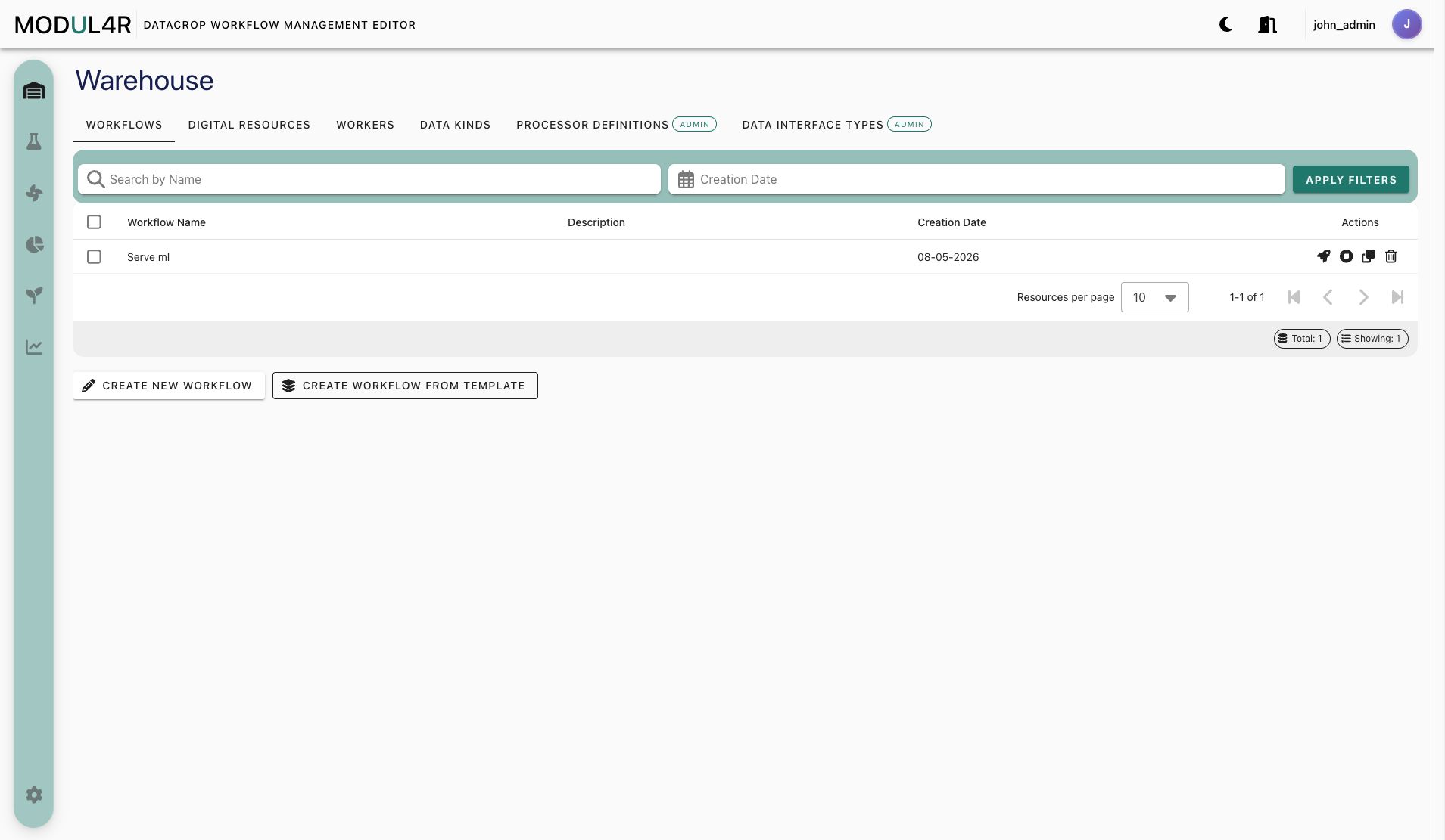 Warehouse workflows table